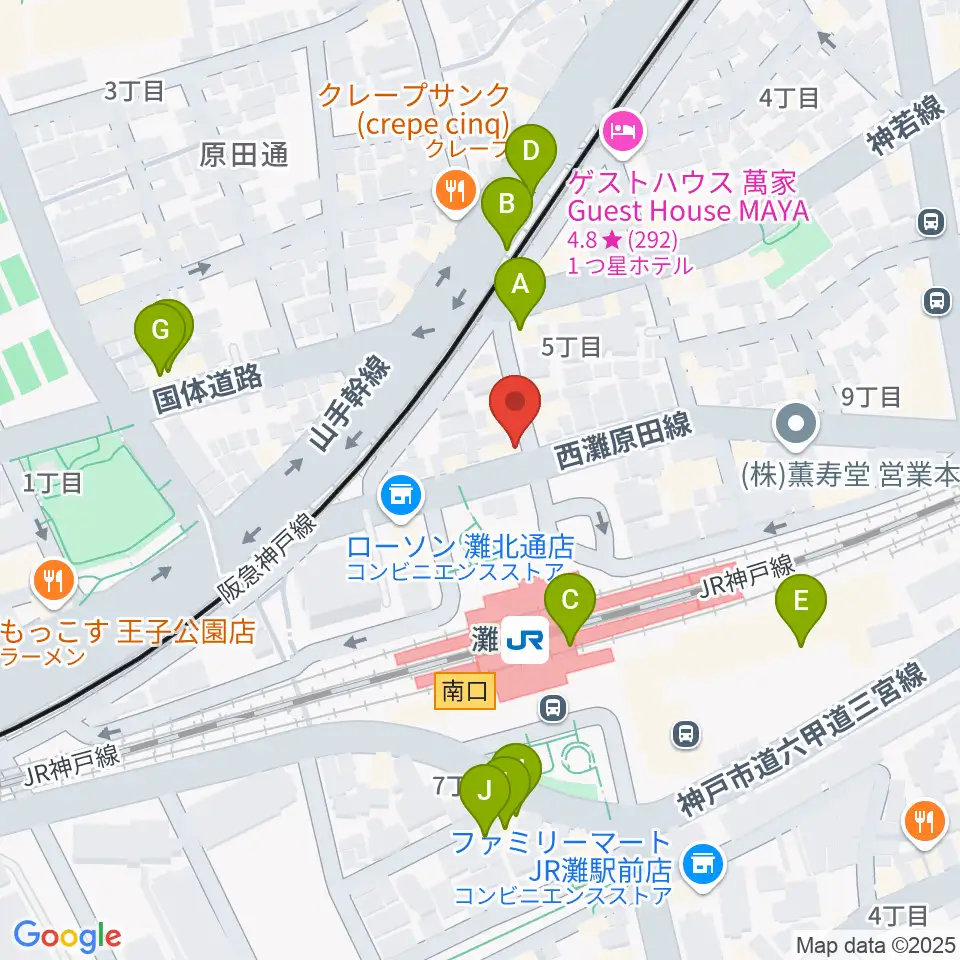 サークル音楽教室周辺のカフェ一覧地図
