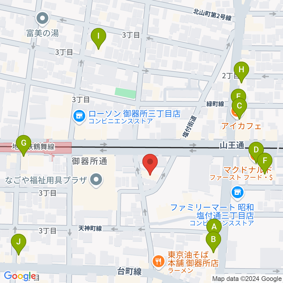 名古屋音楽館周辺のカフェ一覧地図