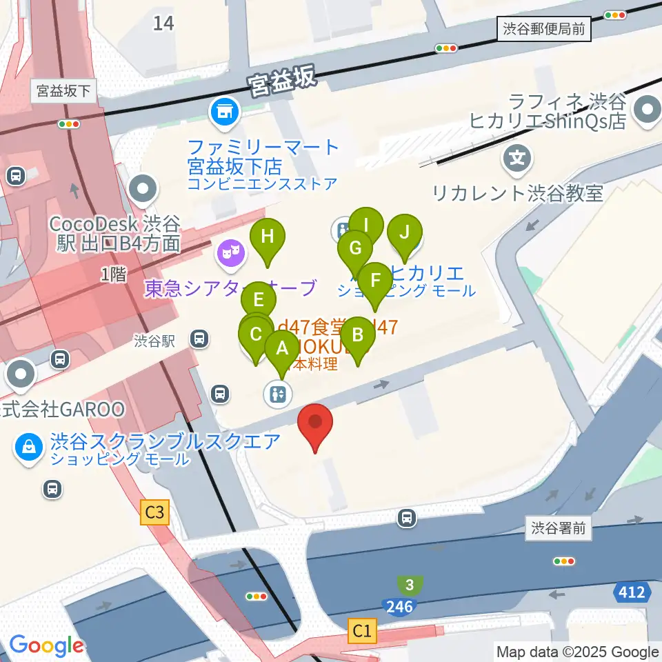 渋谷ウォーキン周辺のカフェ一覧地図