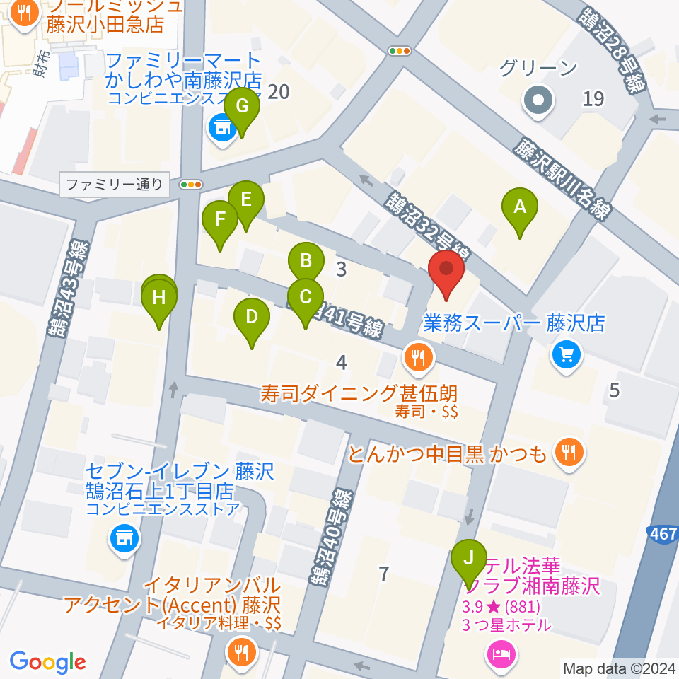 湘南音楽院藤沢周辺のカフェ一覧地図