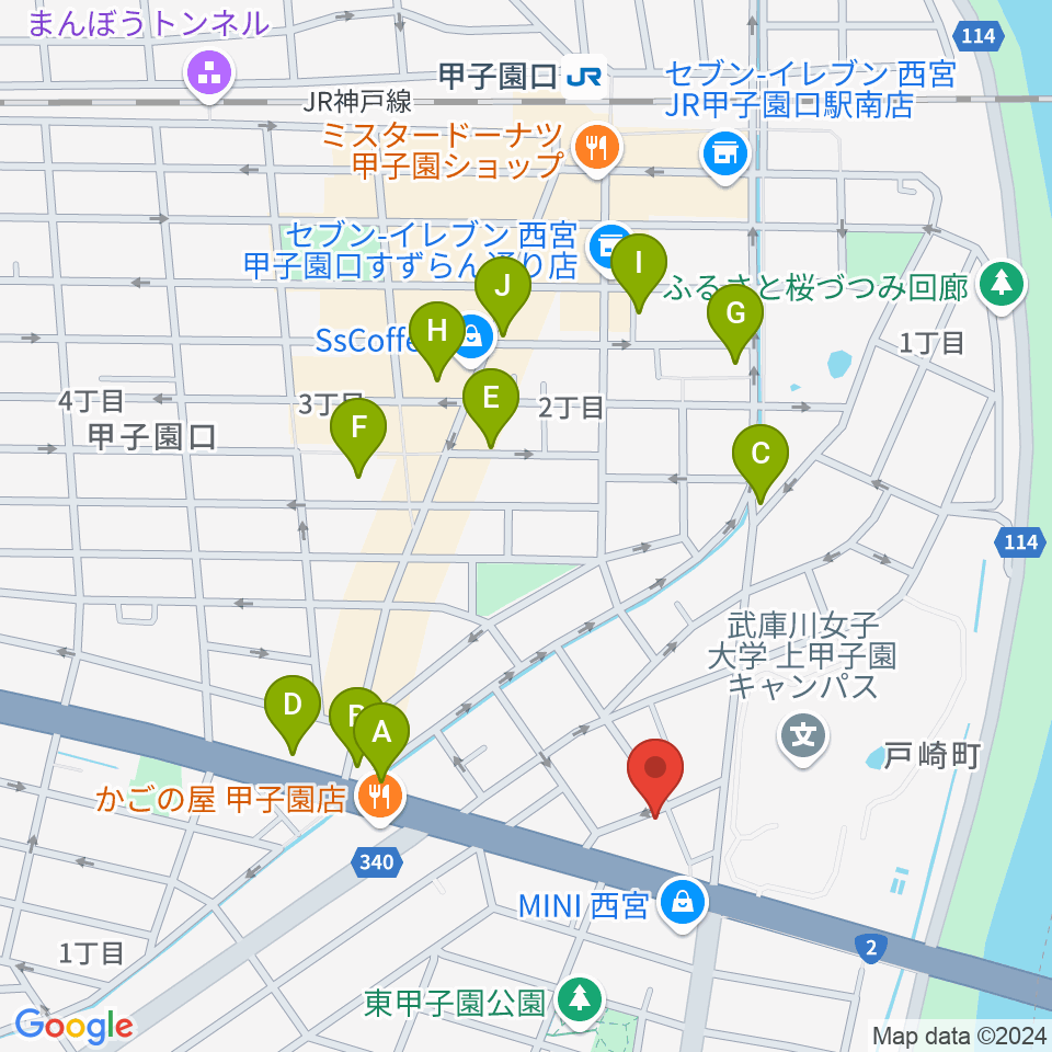 ティー・フォー・トゥ音楽教室周辺のカフェ一覧地図