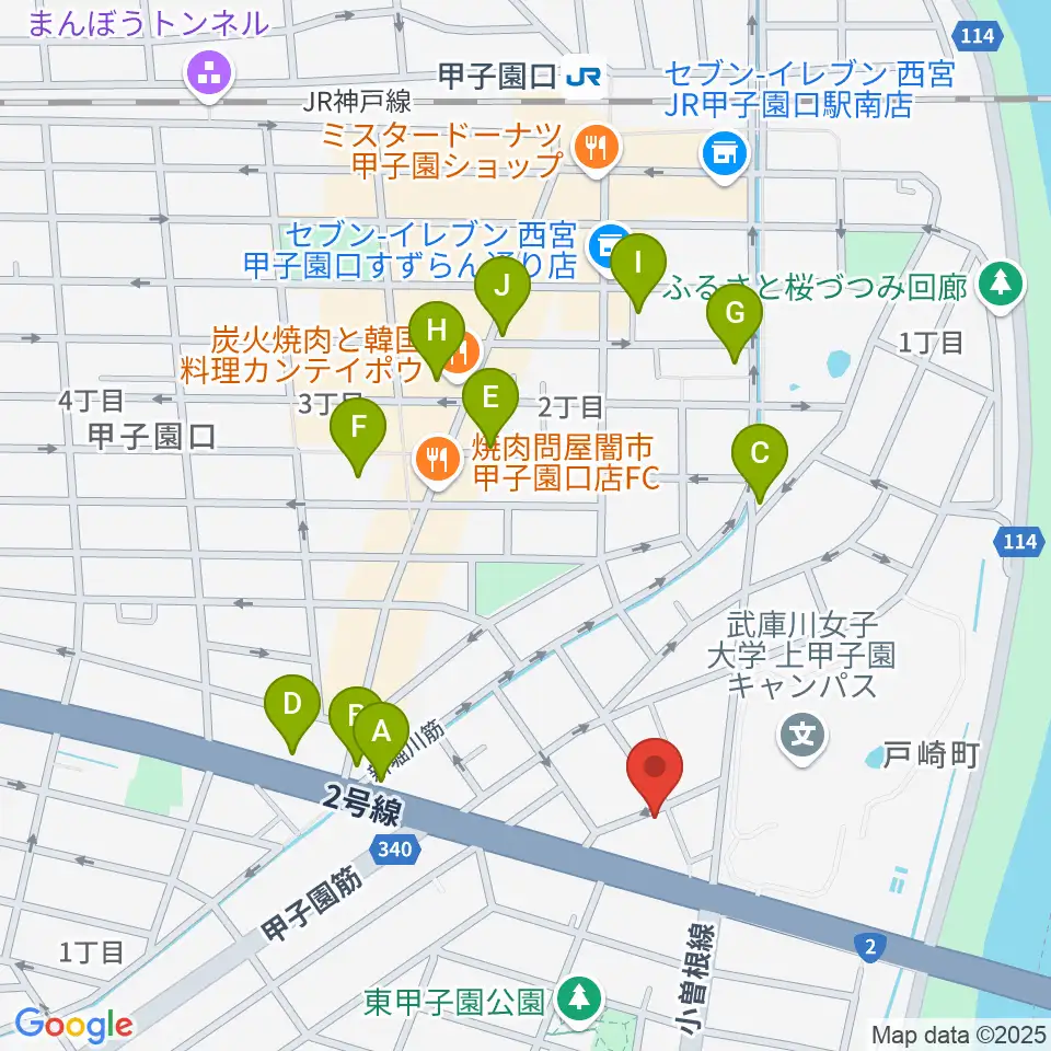 ティー・フォー・トゥ音楽教室周辺のカフェ一覧地図