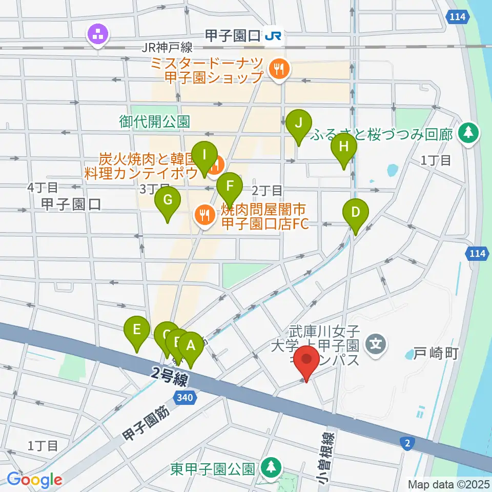 ティー・フォー・トゥ音楽教室周辺のカフェ一覧地図