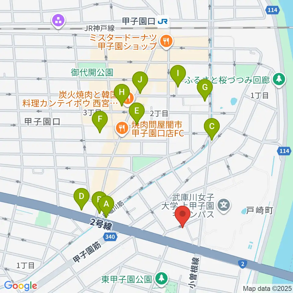 ティー・フォー・トゥ音楽教室周辺のカフェ一覧地図