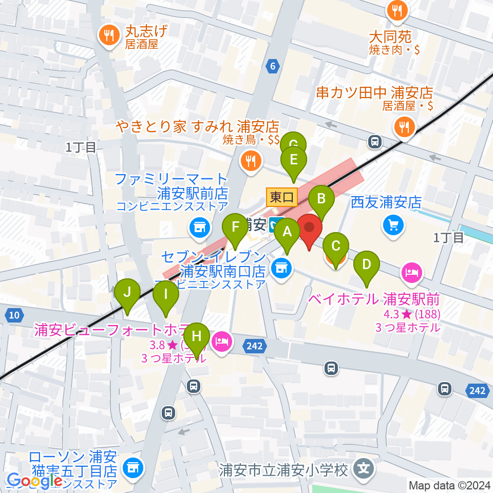 浦安ミュージックセンター周辺のカフェ一覧地図