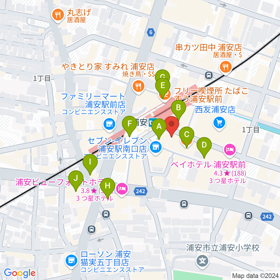 浦安ミュージックセンター周辺のカフェ一覧地図