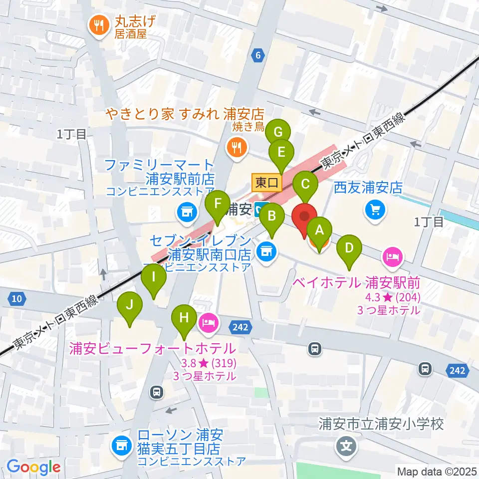 浦安ミュージックセンター周辺のカフェ一覧地図