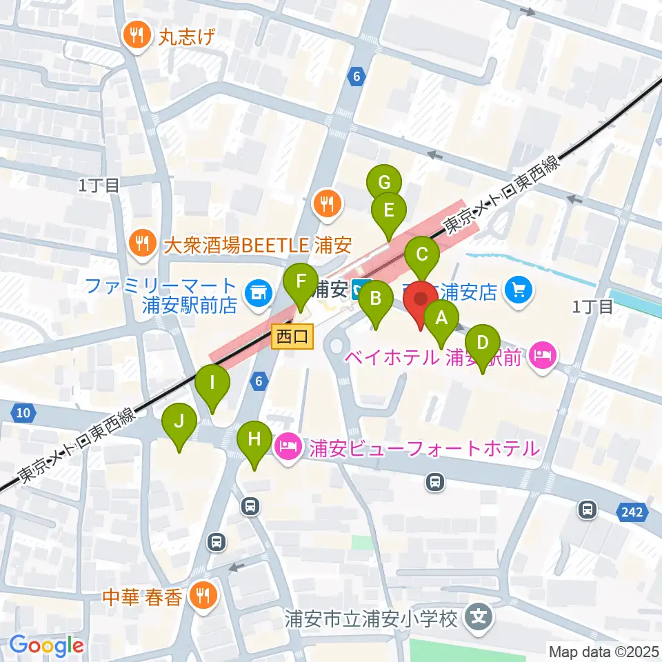 浦安ミュージックセンター周辺のカフェ一覧地図