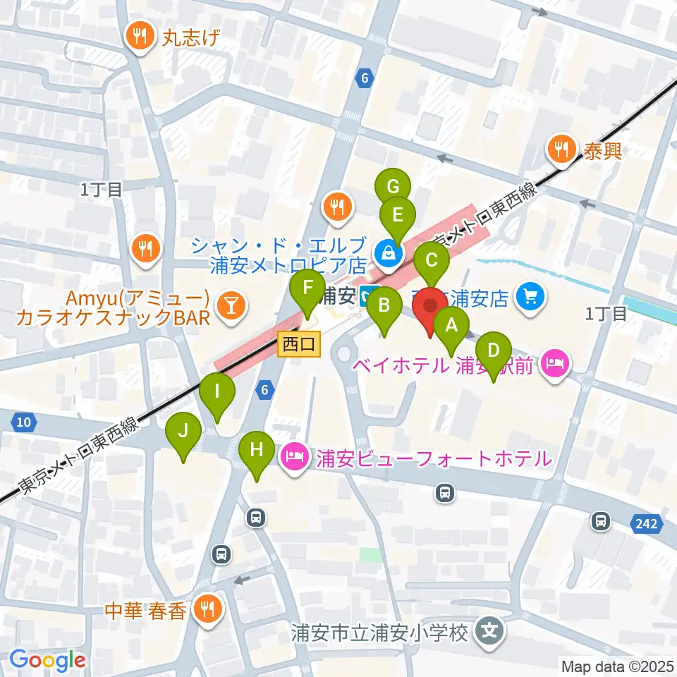 浦安ミュージックセンター周辺のカフェ一覧地図