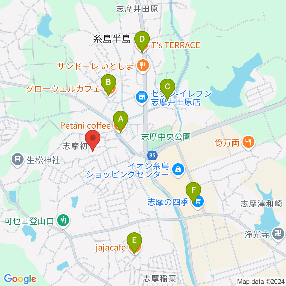 カリーネピアノ教室周辺のカフェ一覧地図