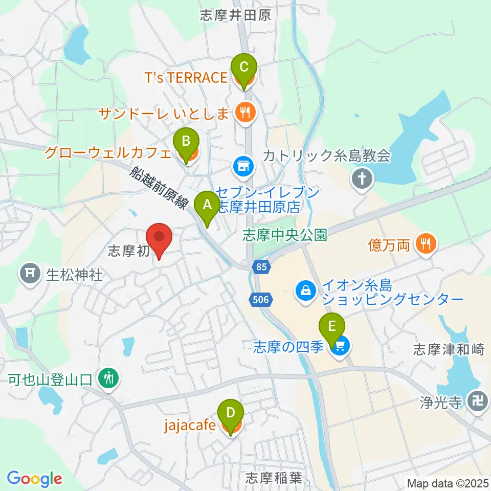 カリーネピアノ教室周辺のカフェ一覧地図