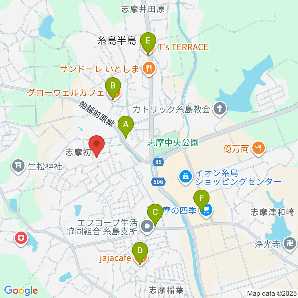 カリーネピアノ教室周辺のカフェ一覧地図