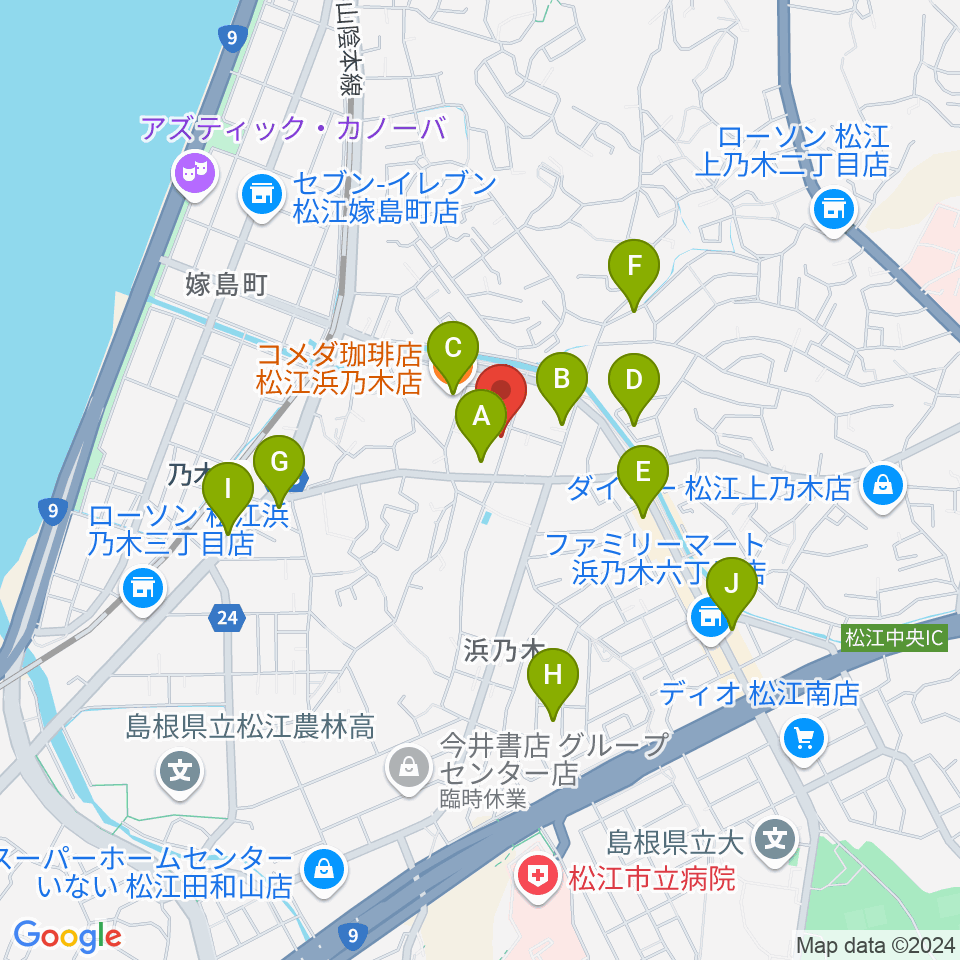 アイミュージックスクール周辺のカフェ一覧地図