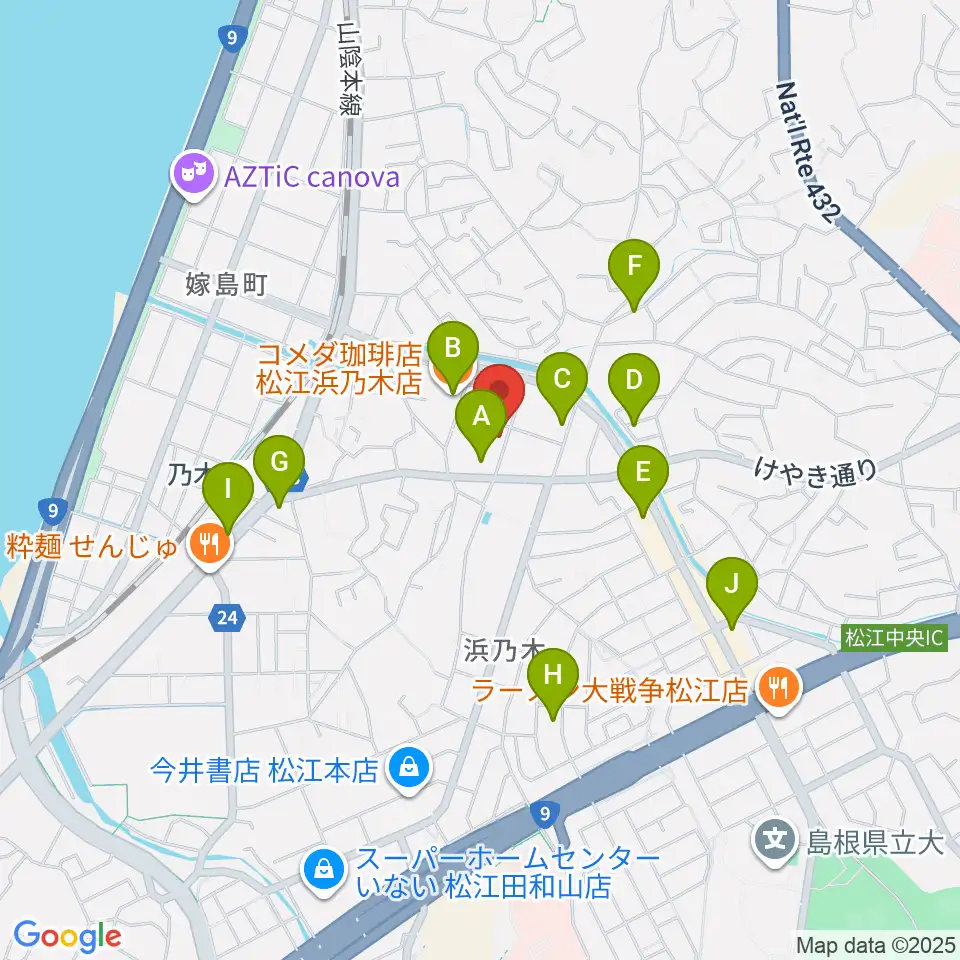アイミュージックスクール周辺のカフェ一覧地図