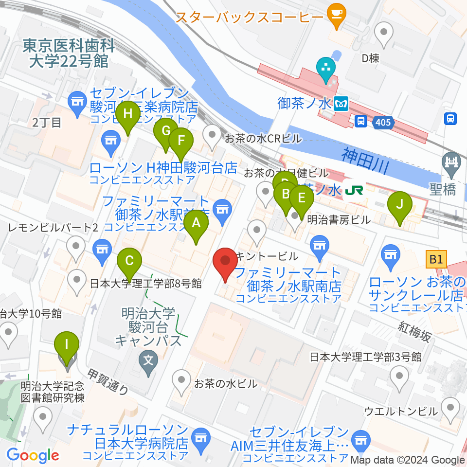 下倉楽器お茶の水本店周辺のカフェ一覧地図