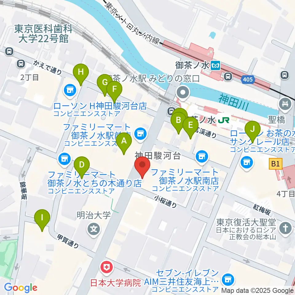 下倉楽器お茶の水本店周辺のカフェ一覧地図