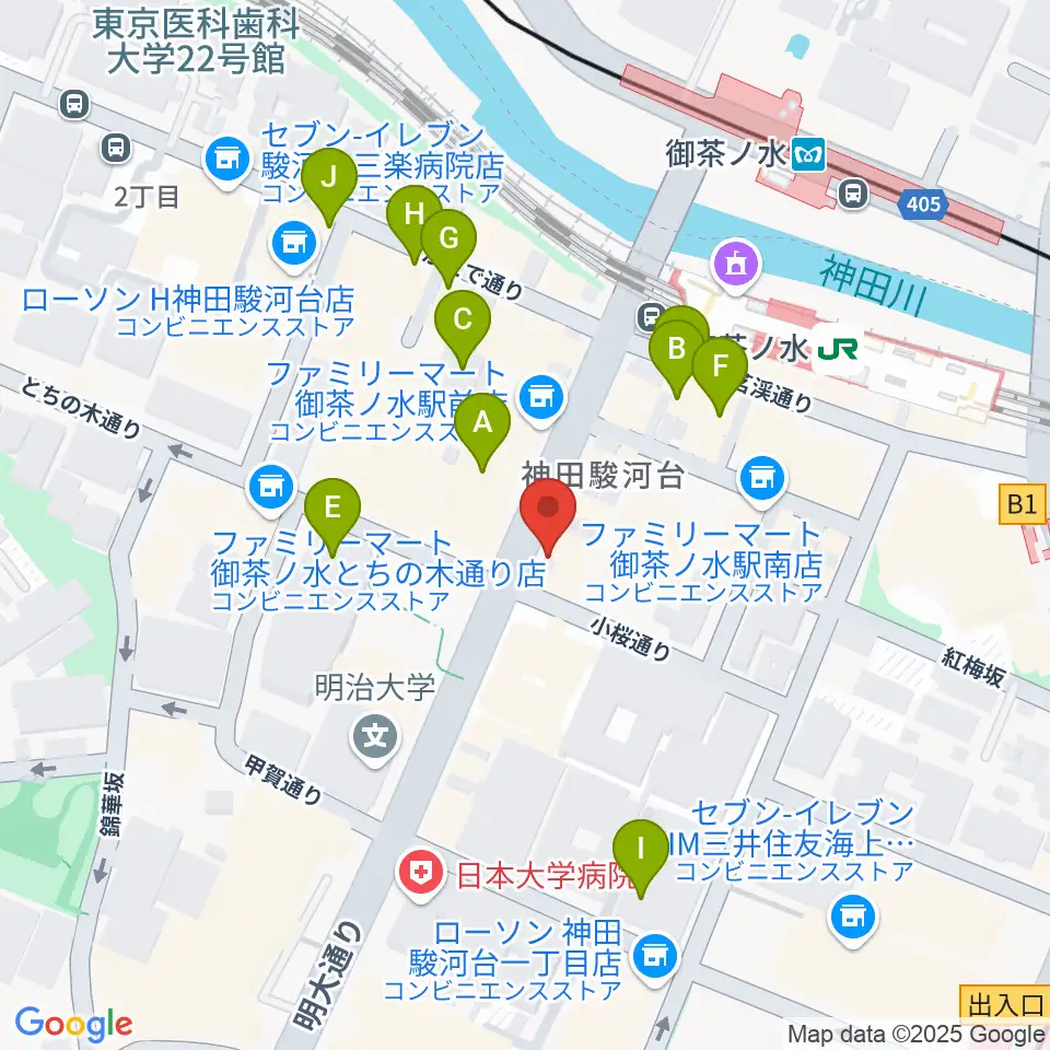 下倉楽器お茶の水本店周辺のカフェ一覧地図