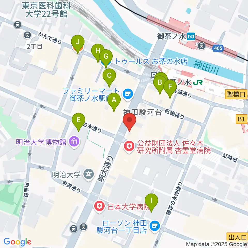 下倉楽器お茶の水本店周辺のカフェ一覧地図