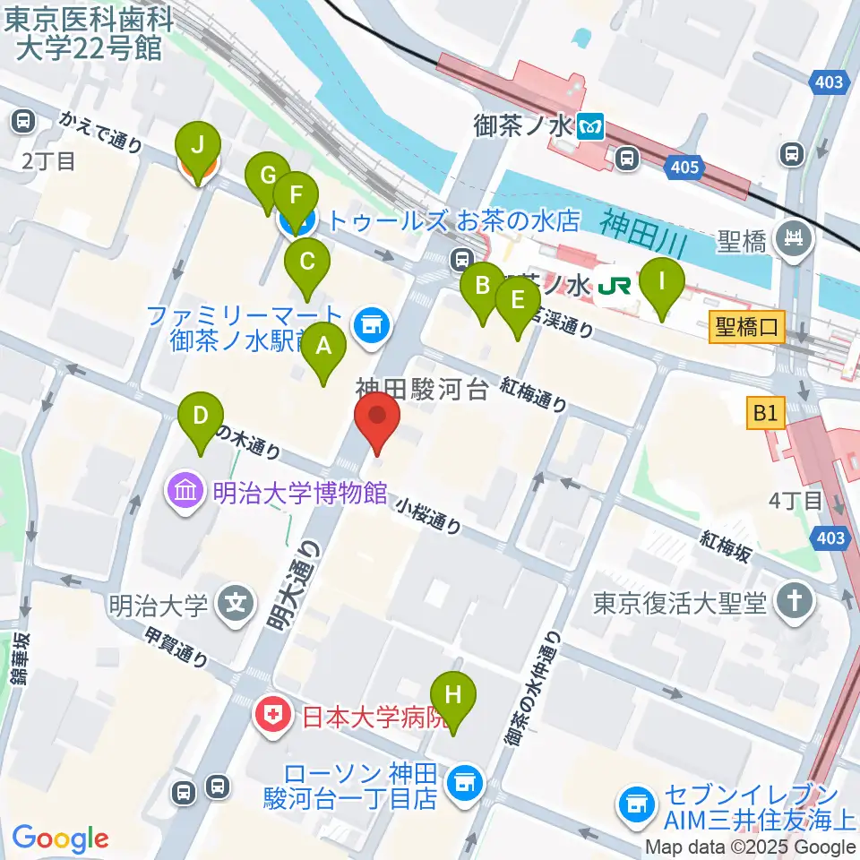 下倉楽器お茶の水本店周辺のカフェ一覧地図