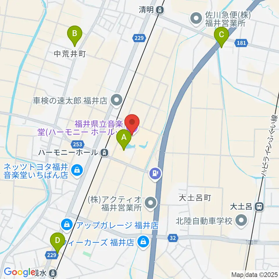 ハーモニーホールふくい 福井県立音楽堂周辺のカフェ一覧地図
