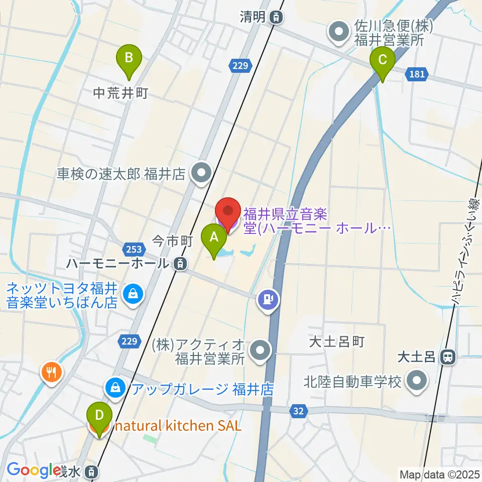 ハーモニーホールふくい 福井県立音楽堂周辺のカフェ一覧地図
