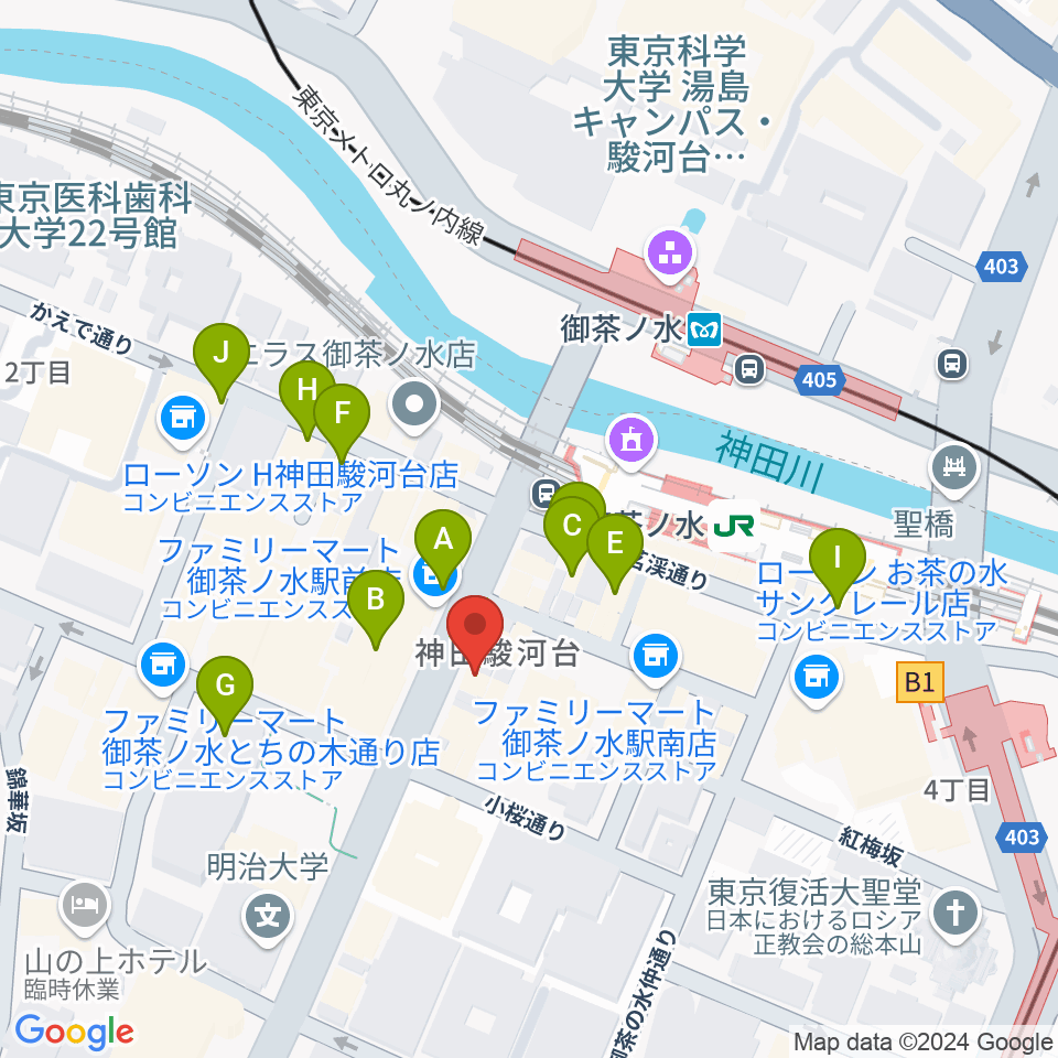 イシバシ楽器 御茶ノ水本店周辺のカフェ一覧地図