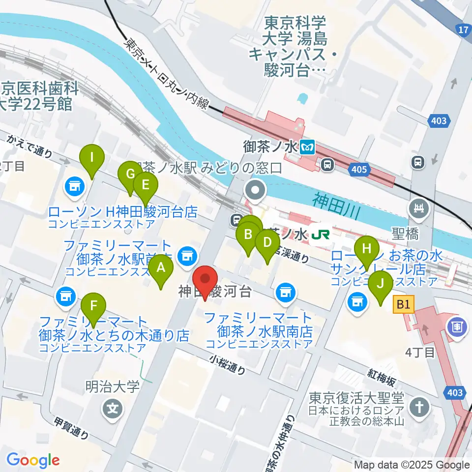 イシバシ楽器 御茶ノ水本店周辺のカフェ一覧地図