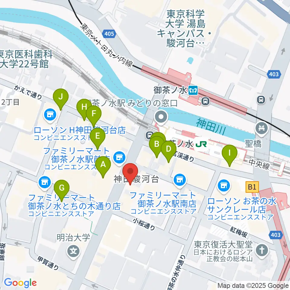 イシバシ楽器 御茶ノ水本店周辺のカフェ一覧地図