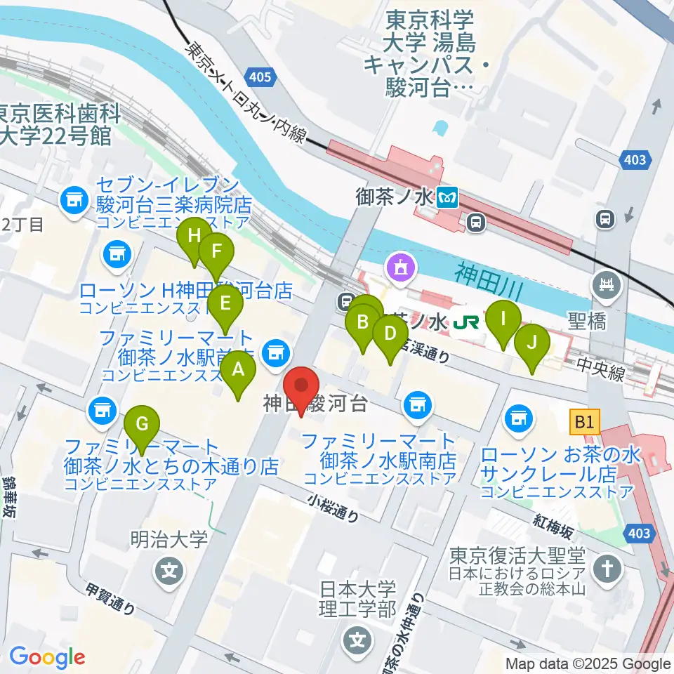 イシバシ楽器 御茶ノ水本店周辺のカフェ一覧地図