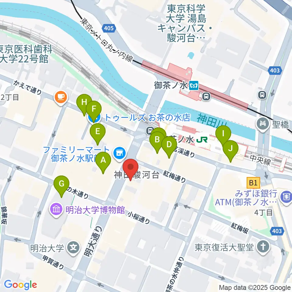 イシバシ楽器 御茶ノ水本店周辺のカフェ一覧地図