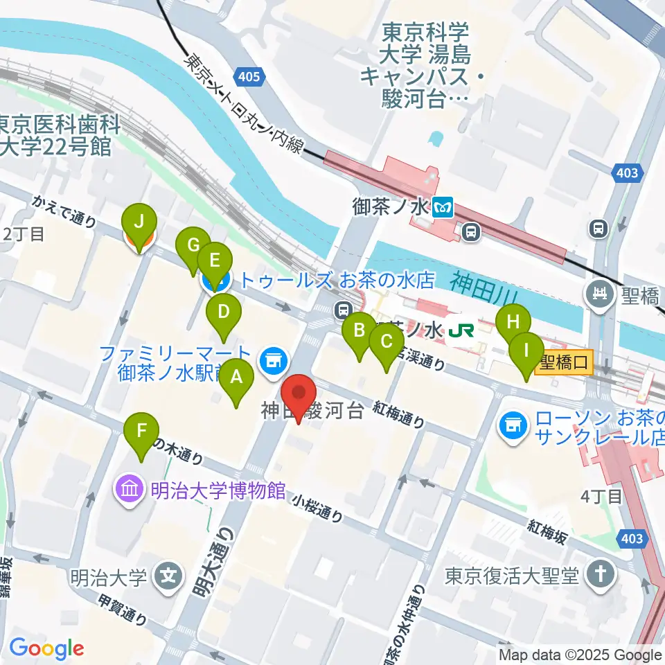 イシバシ楽器 御茶ノ水本店周辺のカフェ一覧地図