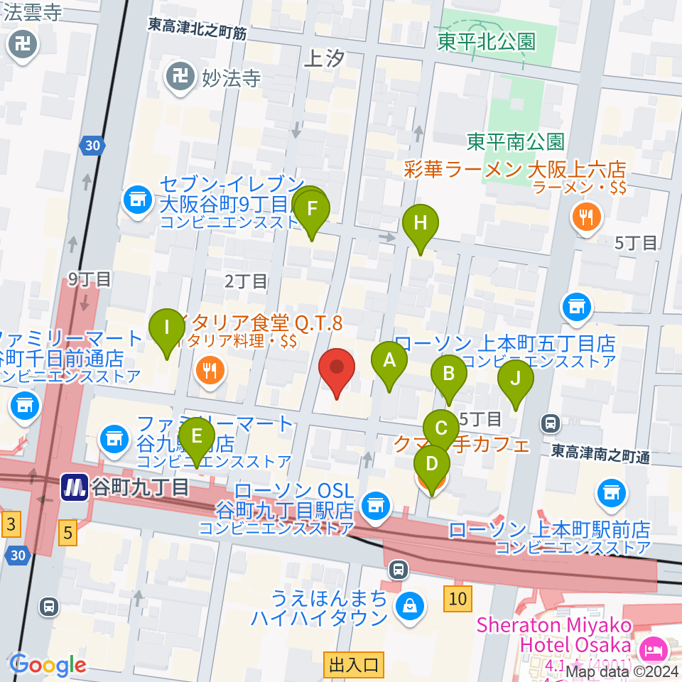 ドレミ音楽スクール上本町校周辺のカフェ一覧地図