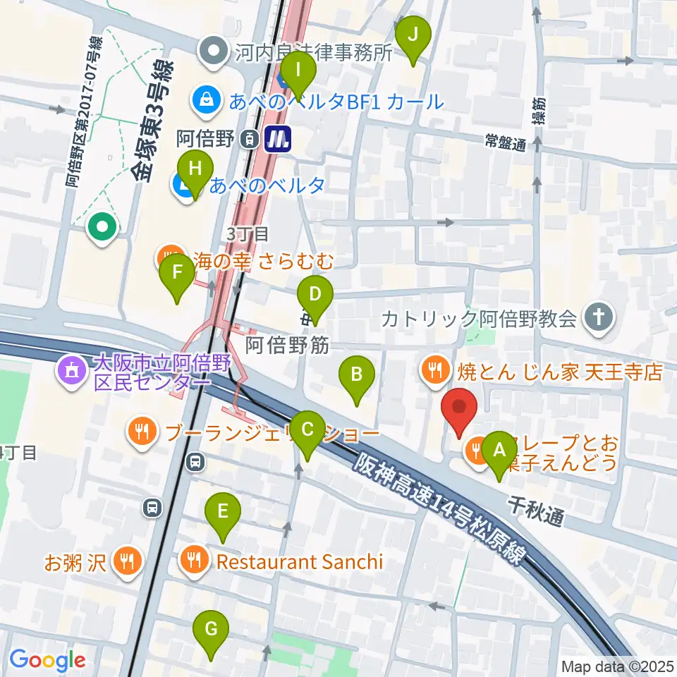 阿倍野ドレミ音楽教室周辺のカフェ一覧地図