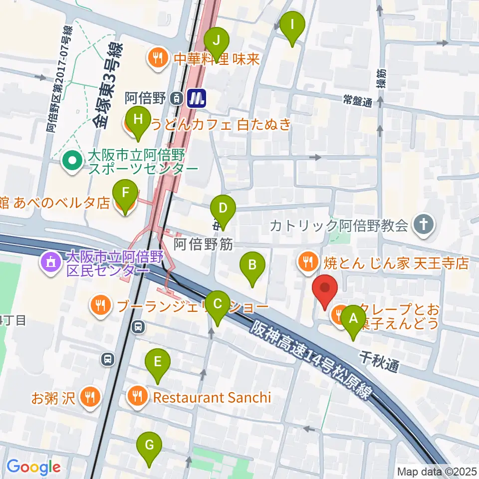 阿倍野ドレミ音楽教室周辺のカフェ一覧地図