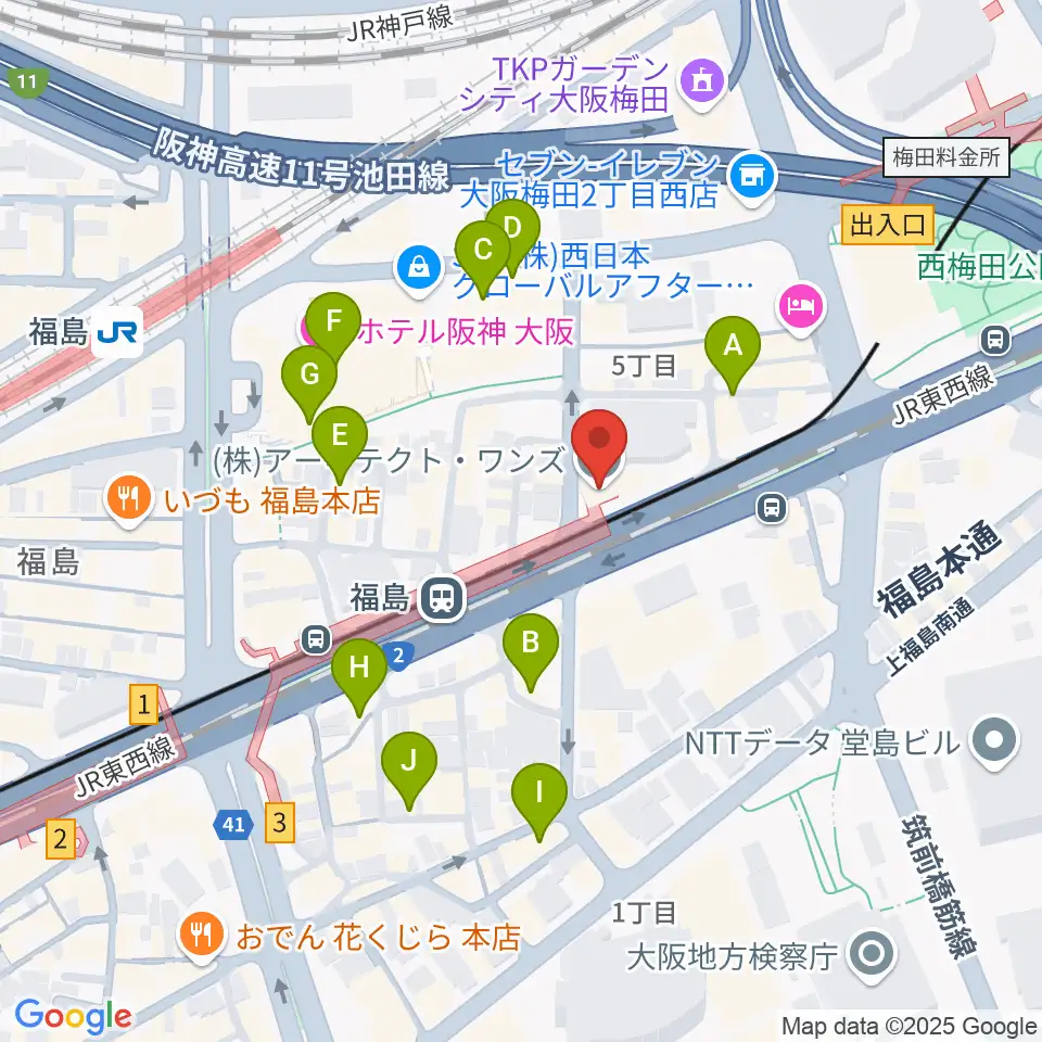 ソウルバードミュージックスクール大阪本校周辺のカフェ一覧地図