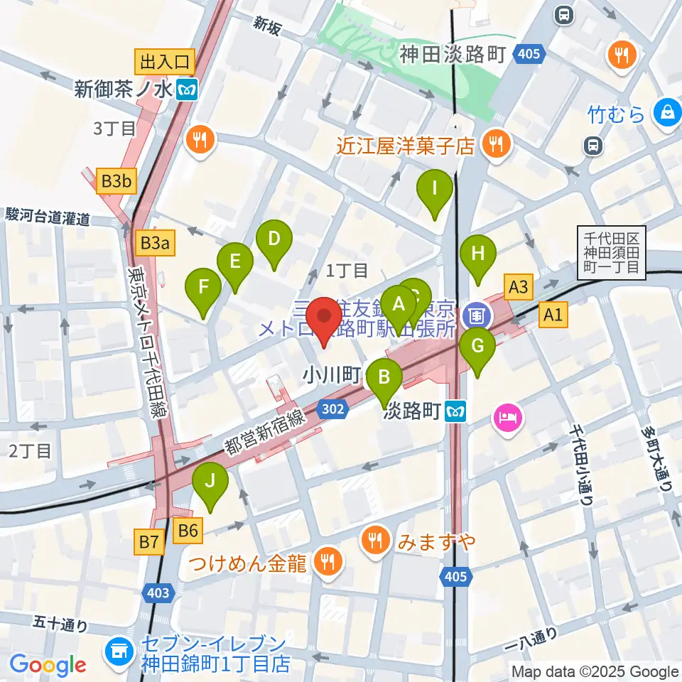 宮地楽器神田店周辺のカフェ一覧地図