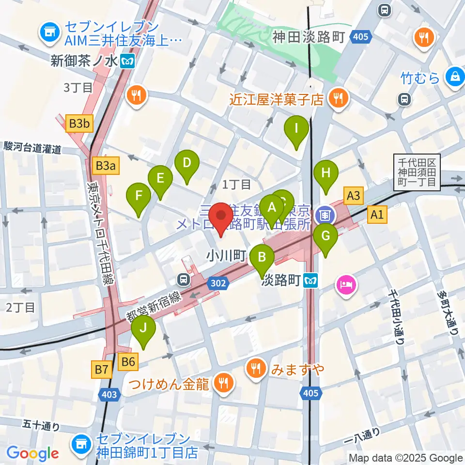 宮地楽器神田店周辺のカフェ一覧地図