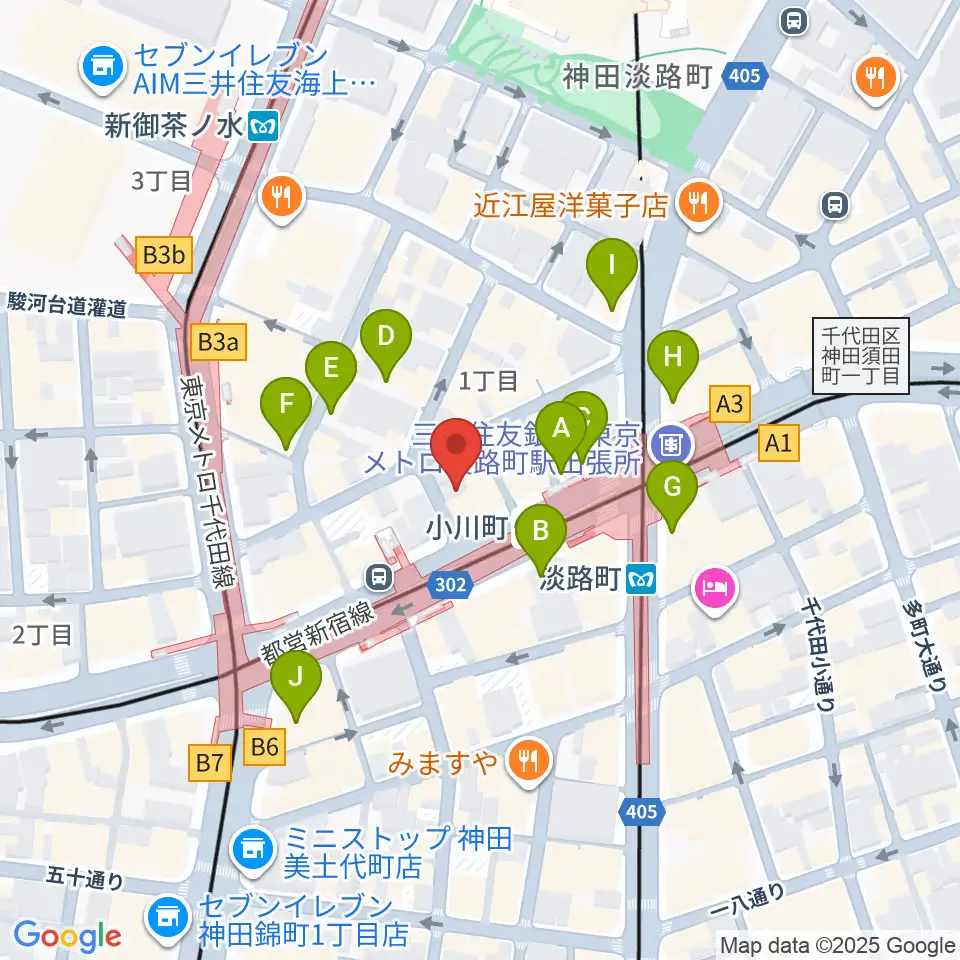 宮地楽器神田店周辺のカフェ一覧地図