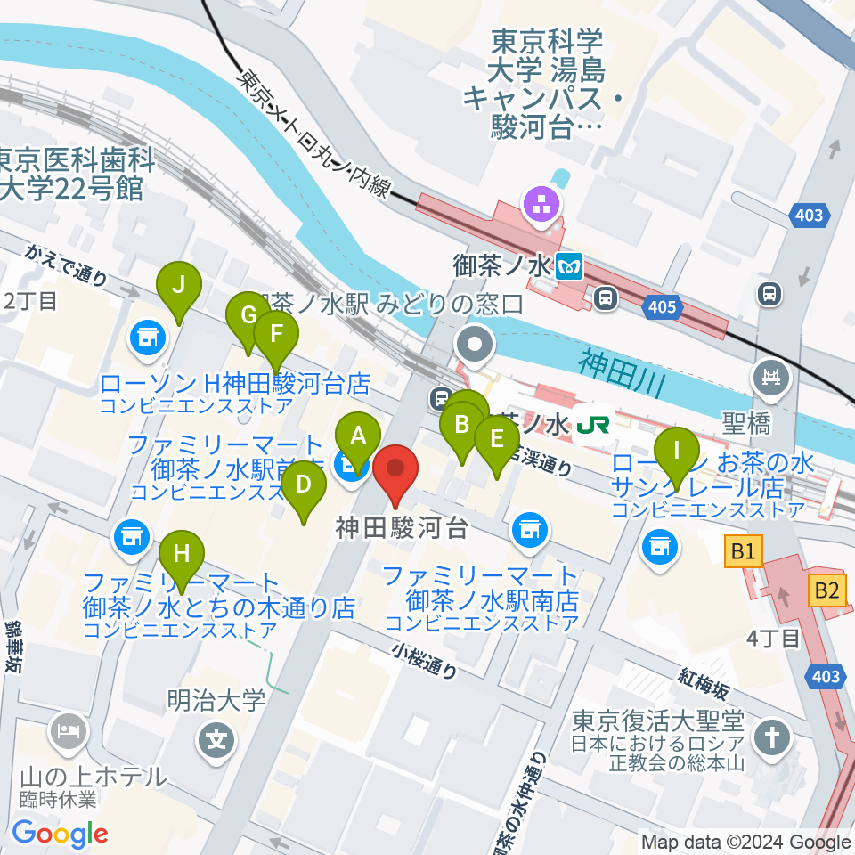 クロサワ楽器お茶の水駅前店周辺のカフェ一覧地図