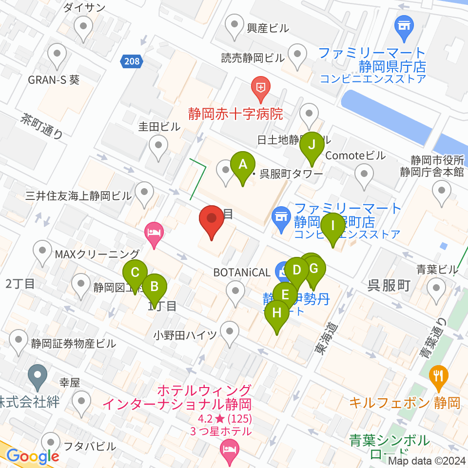 すみやグッディ おとサロン静岡呉服町周辺のカフェ一覧地図