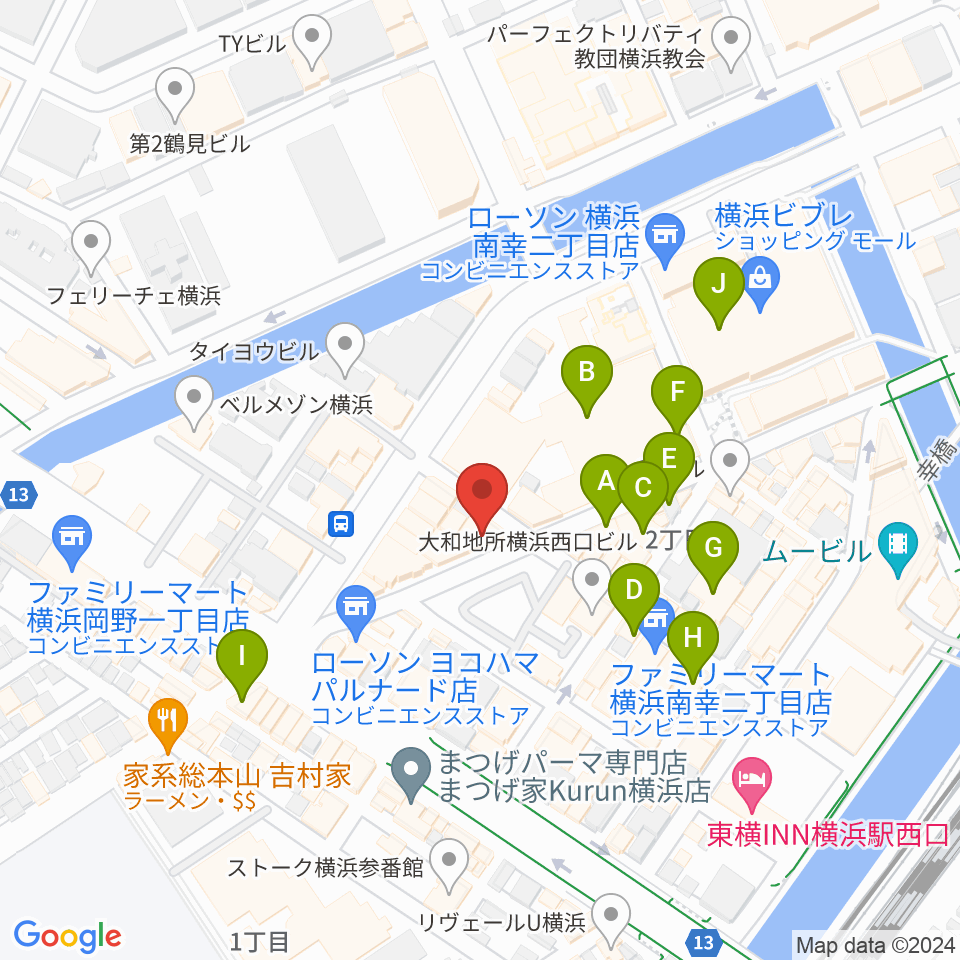 イシバシ楽器 横浜店周辺のカフェ一覧地図