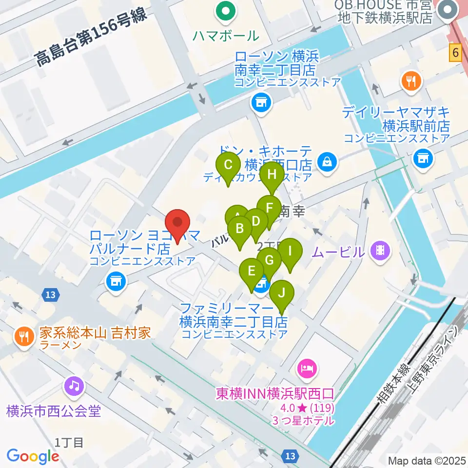 イシバシ楽器 横浜店周辺のカフェ一覧地図