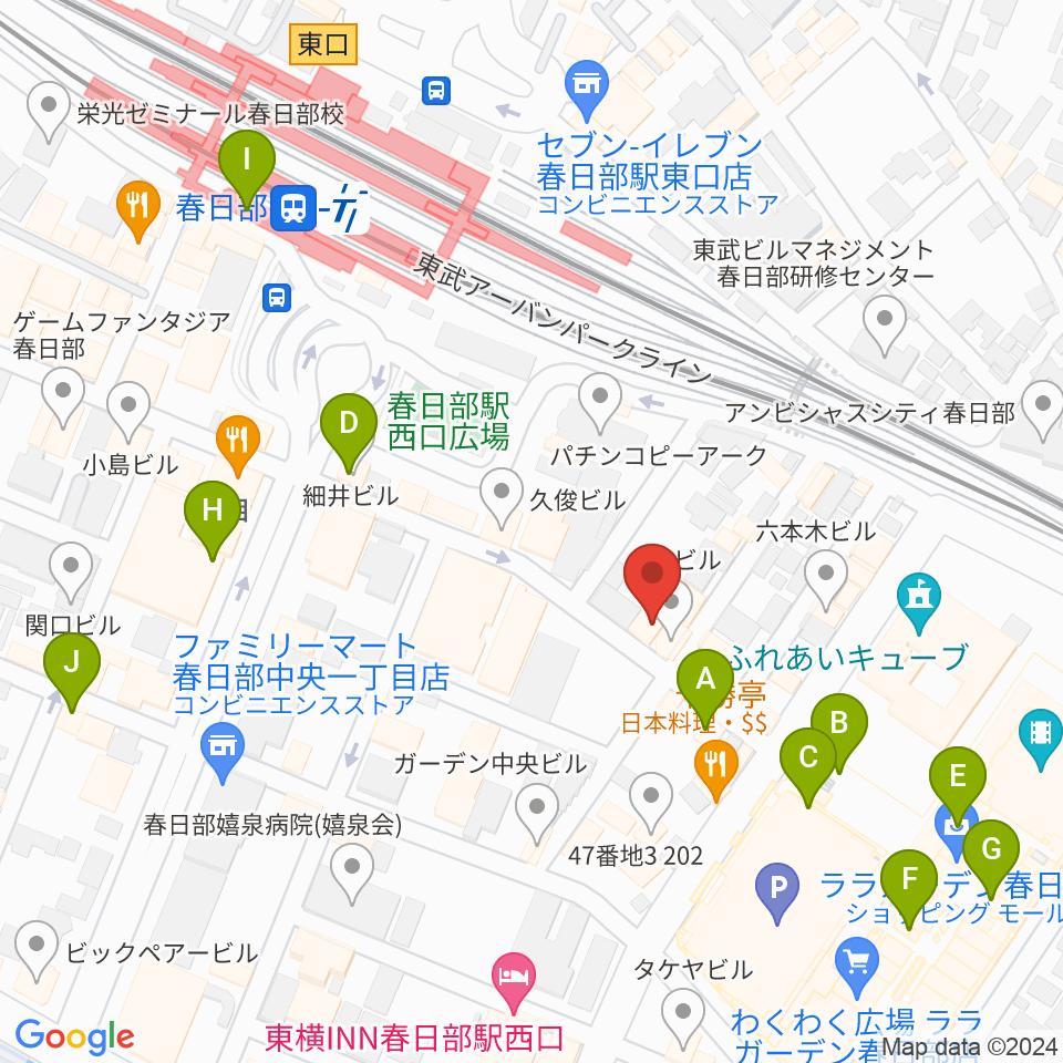 昭和楽器 春日部店ミニホール周辺のカフェ一覧地図