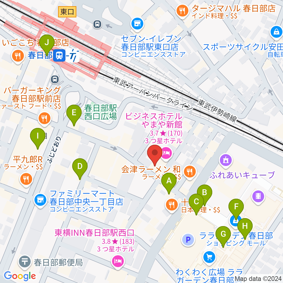 昭和楽器 春日部店ミニホール周辺のカフェ一覧地図