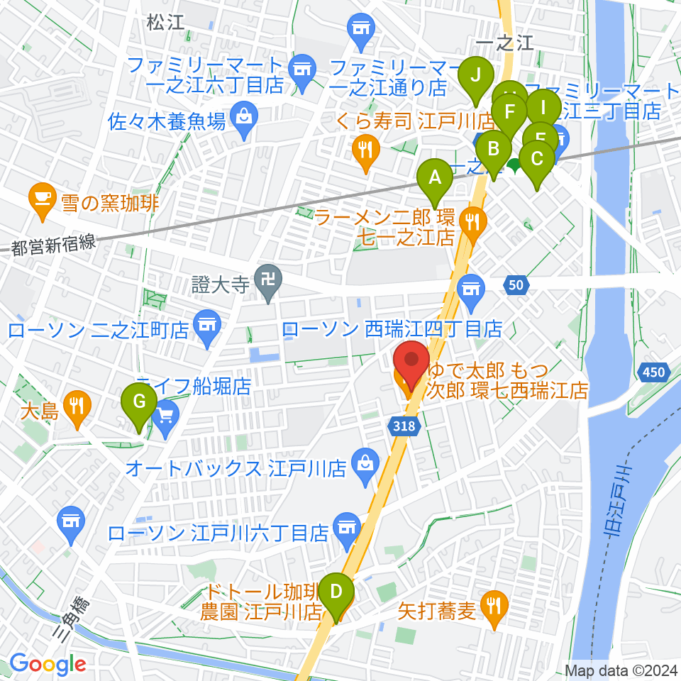 サウンドスタジオＭ一之江店周辺のカフェ一覧地図