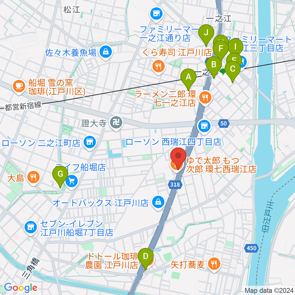 サウンドスタジオＭ一之江店周辺のカフェ一覧地図