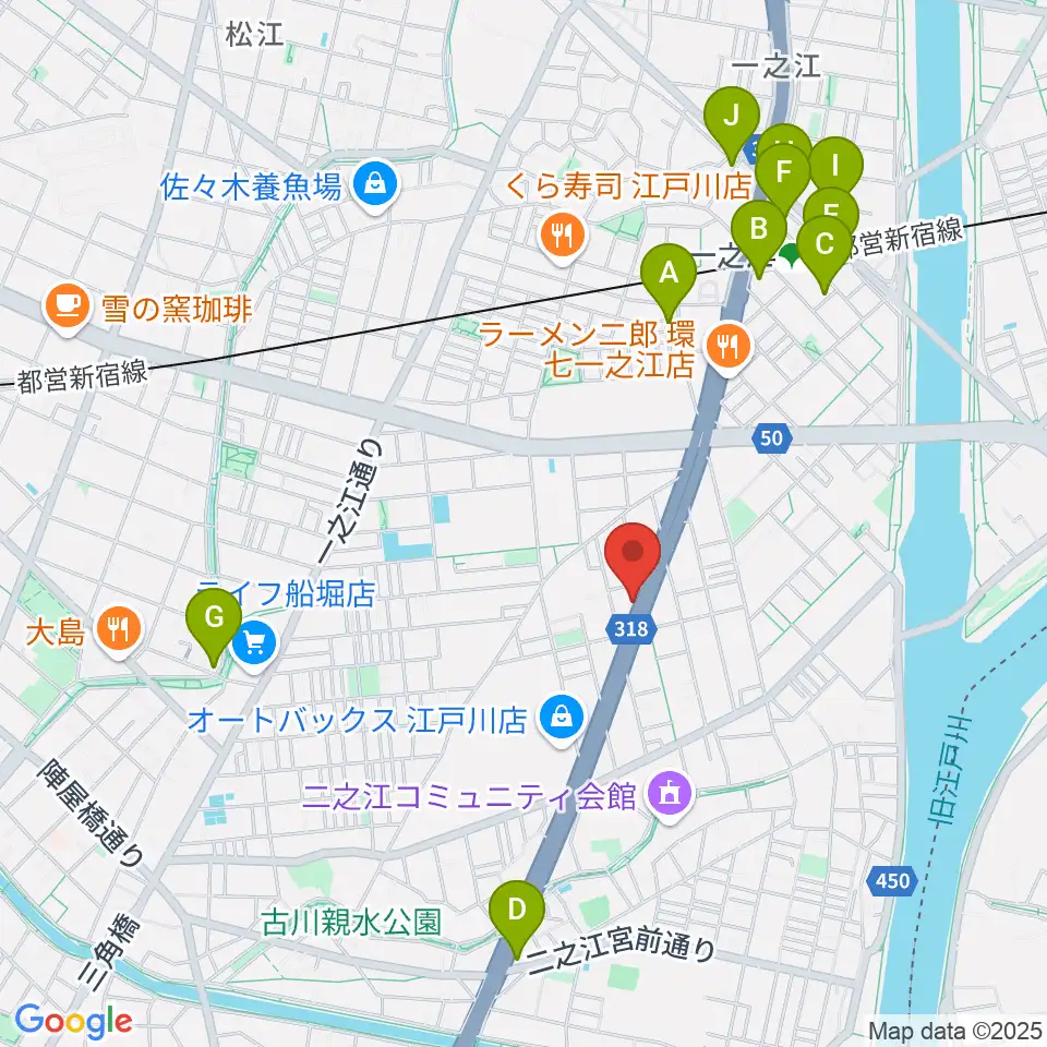 サウンドスタジオM一之江店周辺のカフェ一覧地図