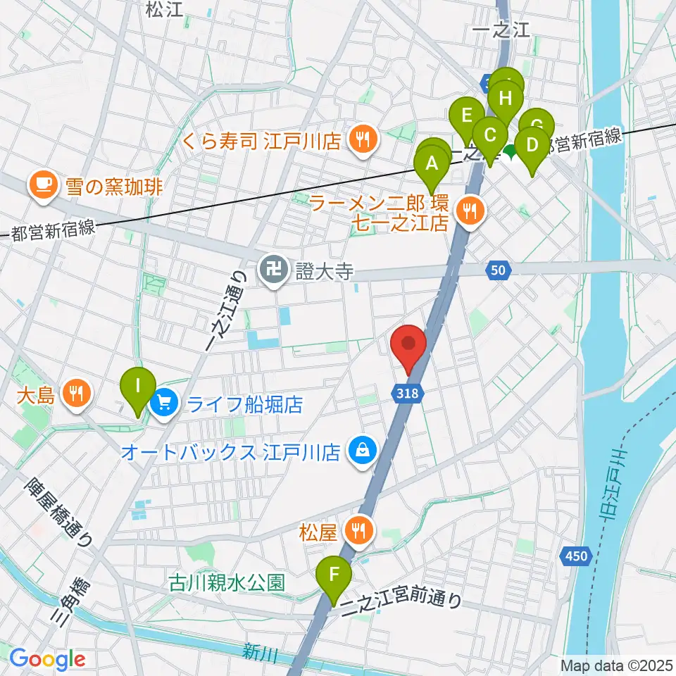 サウンドスタジオＭ一之江店周辺のカフェ一覧地図