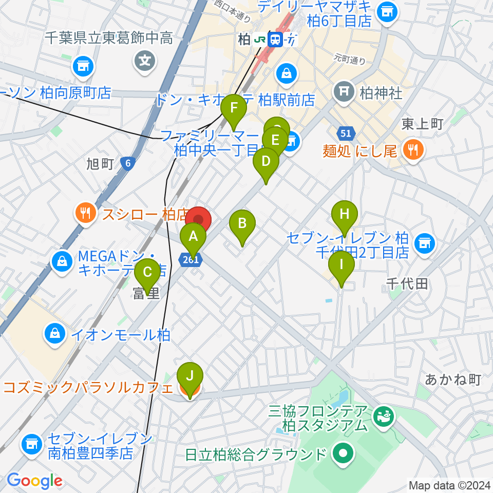 サウンドスタジオＭ 柏店周辺のカフェ一覧地図