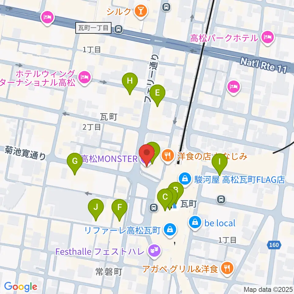 高松モンスター周辺のカフェ一覧地図